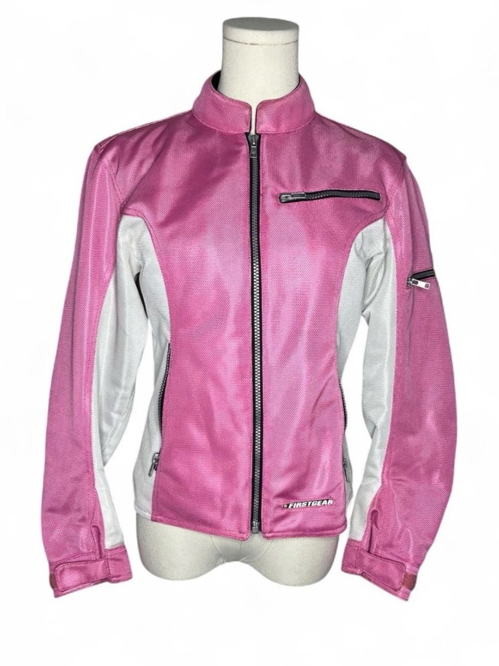 First Gear Pink White Contour Mesh Moto Jacket Size Small